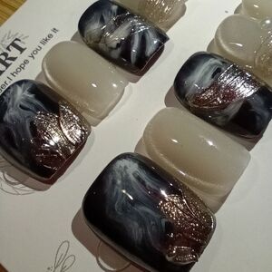 Black and Gold Marble Cat Eye Press-On Short Square Nails